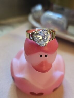 14K Custom-Made Gold Heart-Cut Clear Stone Ring